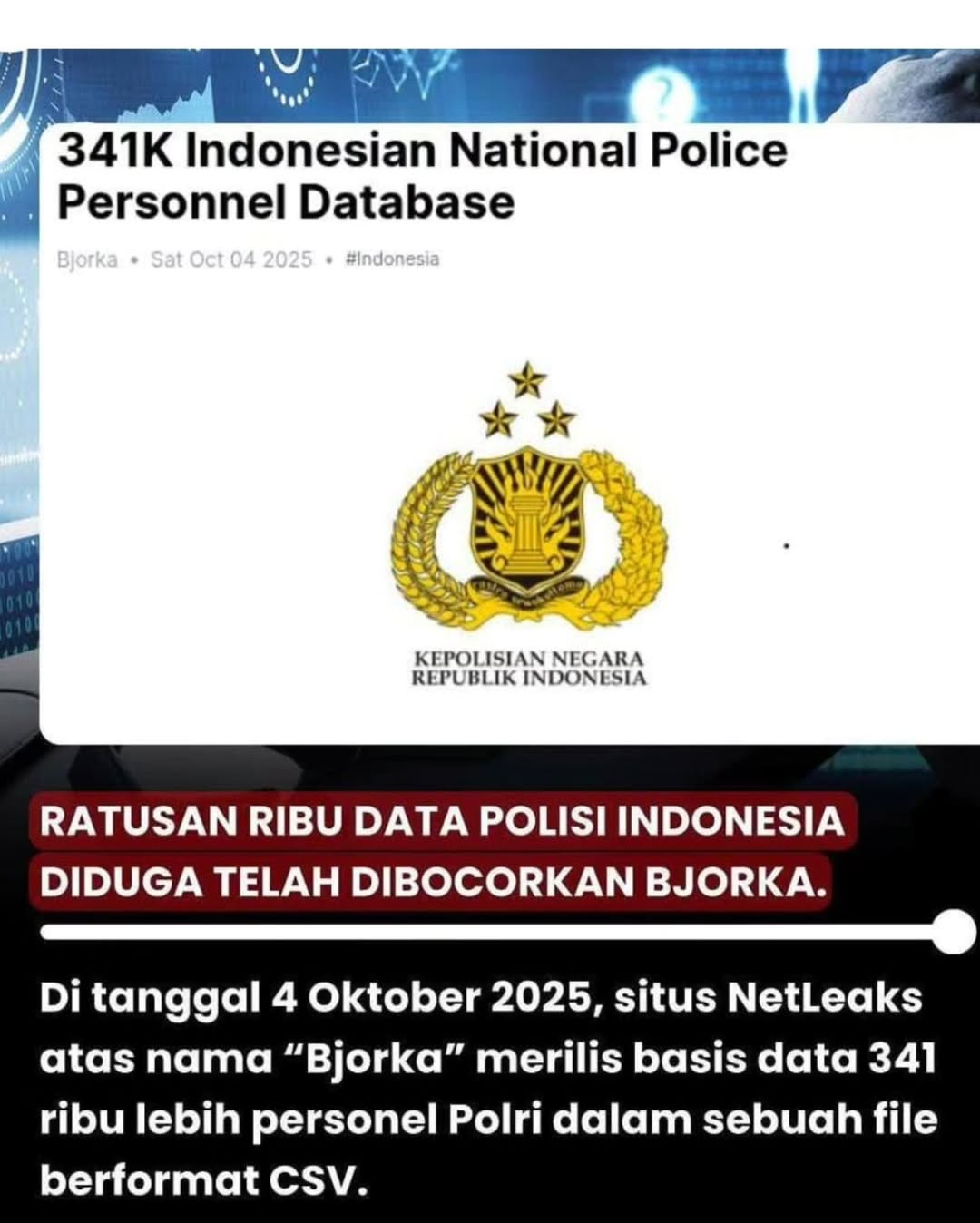 Ribuan Data Polisi Indonesia dibongkar Bjorka